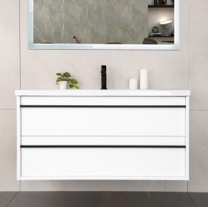 Тумба с раковиной AVS Графика 100 белая матовая с черными ручками