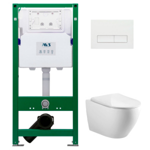 Комплект 3в1: Инсталляция д/унитаза с отв.для дез.таблеток 809-0006-7732C + клавиша Белая прямоугольная 809-0011-GW+ 809-0102-P-T2-GW унитаз Сатурн AVS